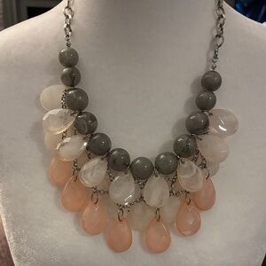 Pink, cream, & Gray Acrylic Beaded Statement Bib Necklace 1